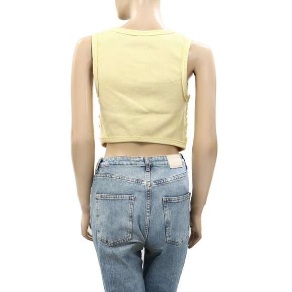 Free People Mabel Tank Buttondown Cropped Blouse Top Ribbed Solid Beach L - Picture 4 of 5